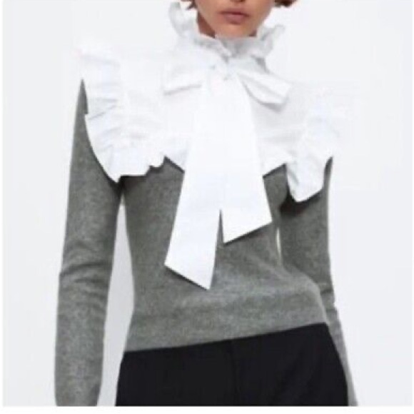 Zara Combination Knit Ruffle Bow Sweater - Picture 2 of 4